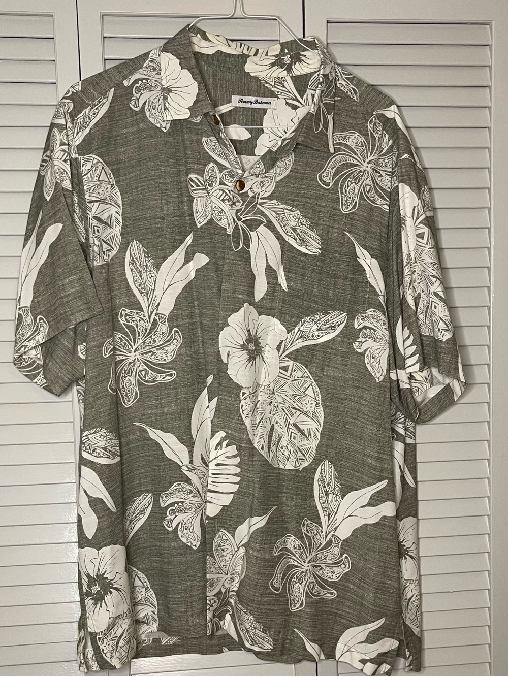Tommy Bahama Olive Green Tropical Print Hawaiian Shirt